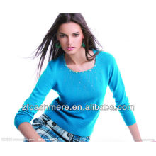 ladies light blue low collar cashmere knitted diamond sweater